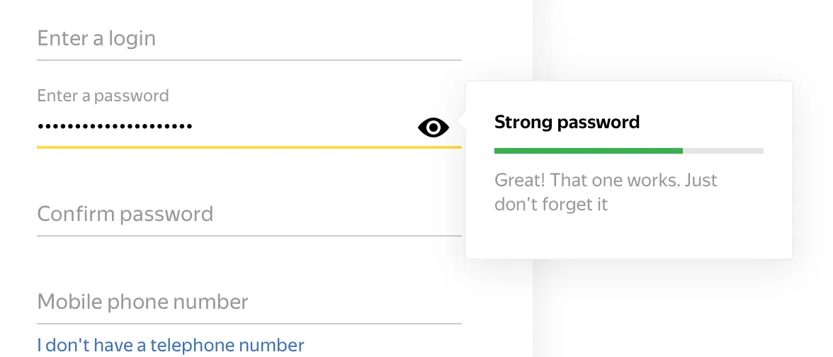 パスワードの強度を表示するインジケーター
